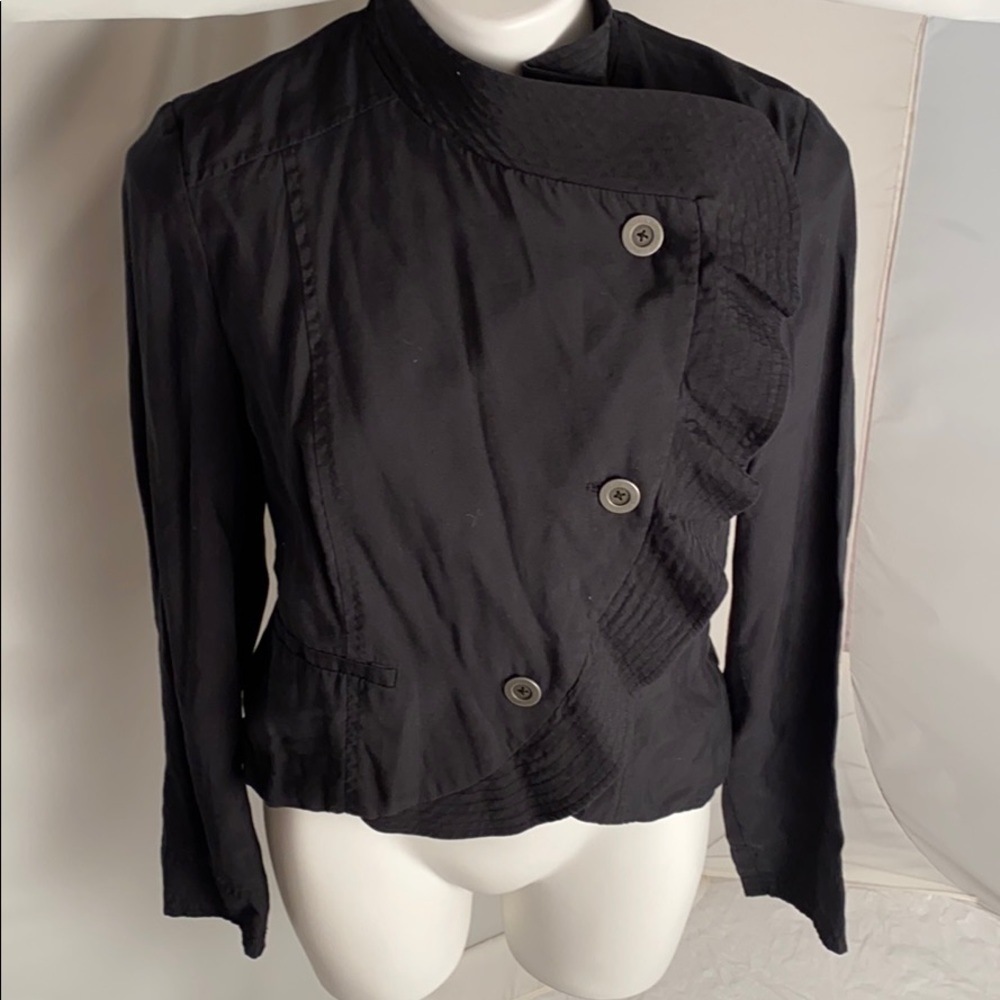 Free People black ruffle military asymmetrical jacket 8